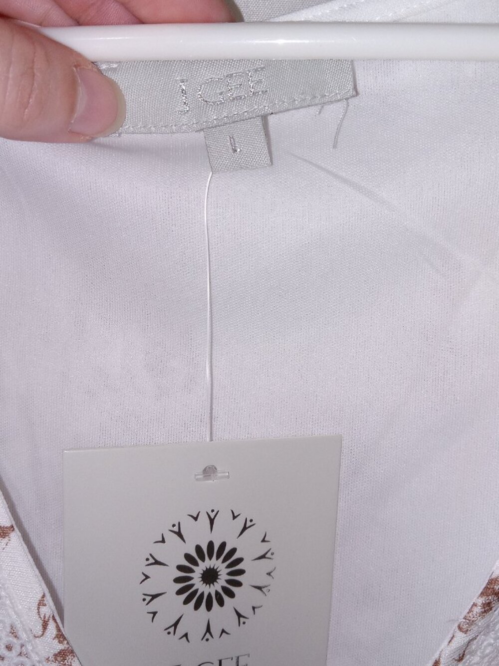 NWT J Gee Maxi Dress Size L White Brown Floral Cottagecore Smocked Boho Flutter - Picture 16 of 16